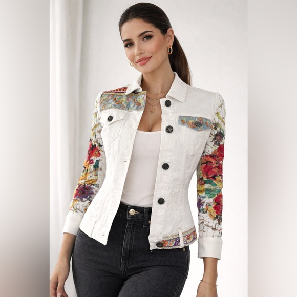Desigual Jackets & Blazers - Desigual Multicolor Floral‎ Jean Jacket
